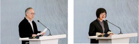 鲁晓波(左)、吴琼(右)致辞。 鲁晓波(左)、吴琼(右)致辞。